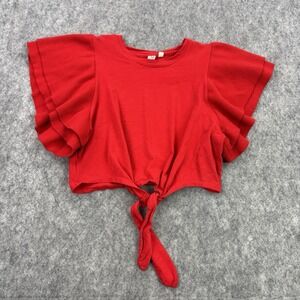 Dolan Top Large Red Flutter Sleeve Cropped Tie Ruffle Flirty Anthropoogie